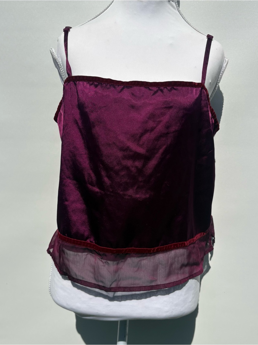 Vintage Victoria's Secret Plum Satin Camisole with Velvet Trim